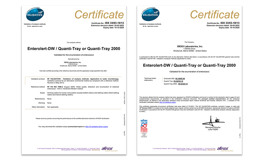 Idexx certificación AFNOR enterococos